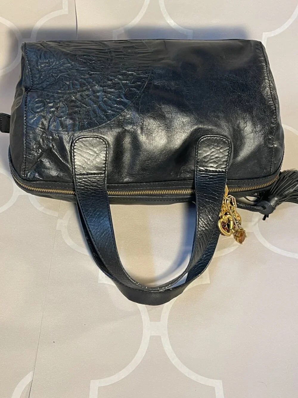 Juicy Couture Y2K Black Leather Bowling Shoulder Bag Tassel Logo Purse